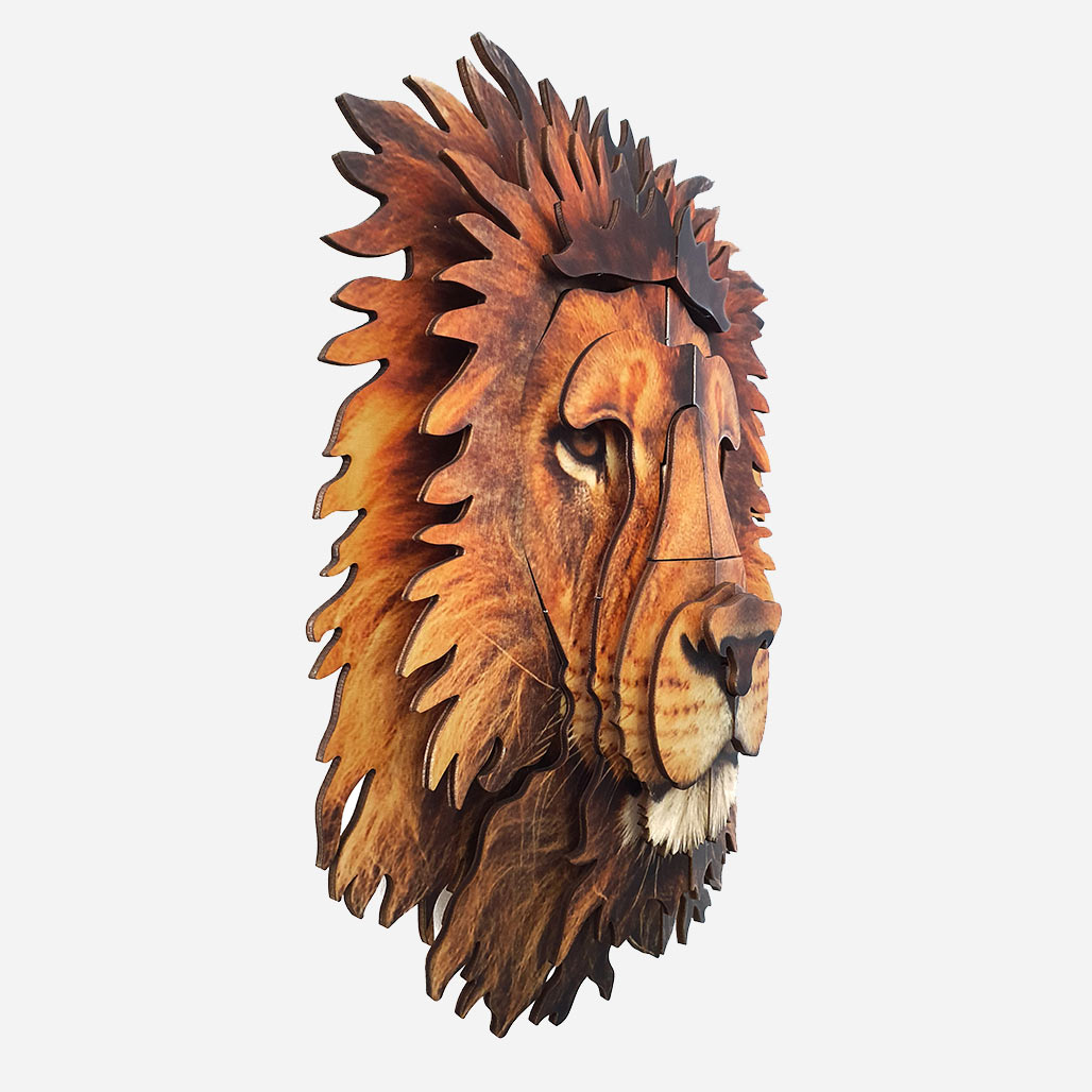 קישוט קיר מעץ אריה תלת מימדי