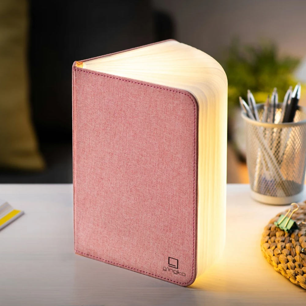 מנורת ספר חכם קטן - בד פשתן ורוד סומק