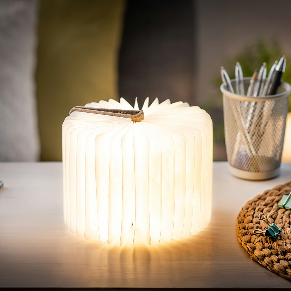 מנורת ספר חכם קטן - בד פשתן ורוד סומק