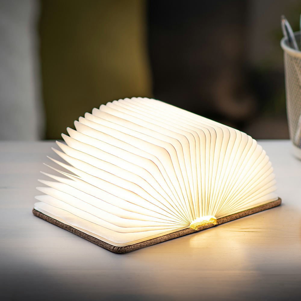 מנורת ספר חכם קטן - בד פשתן ורוד סומק