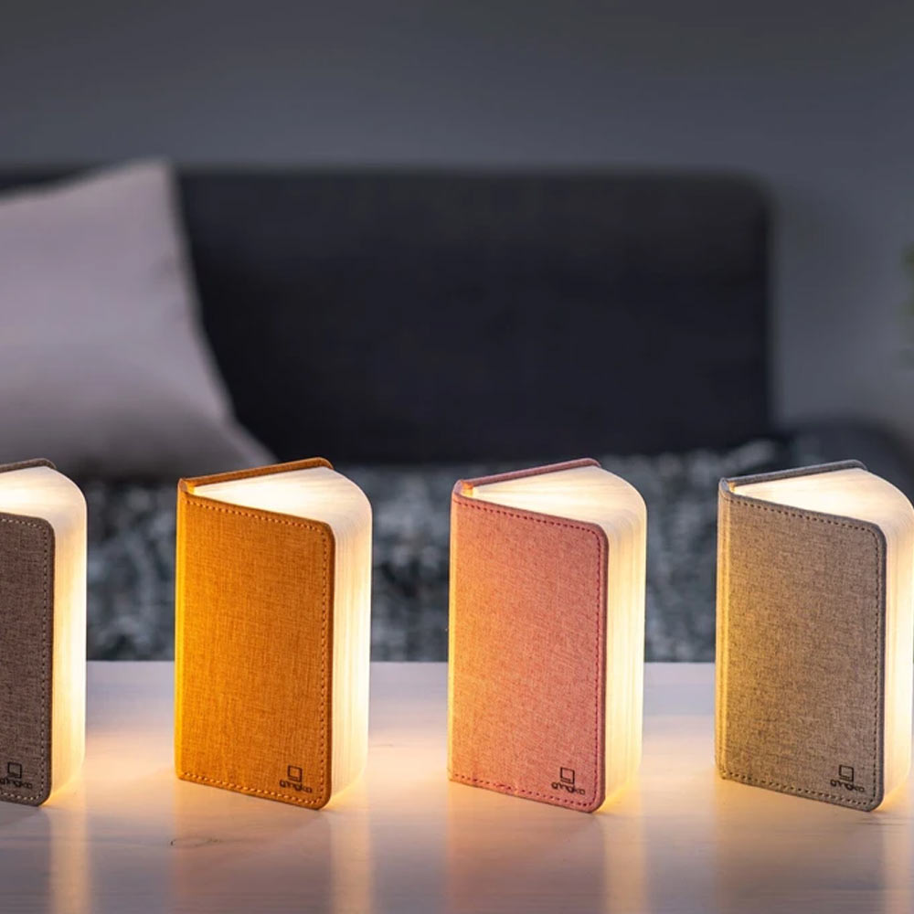 מנורת ספר חכם קטן - בד פשתן ורוד סומק