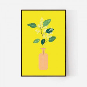 Green Branch In a Pink Vase - הדפס איור ענף ירוק