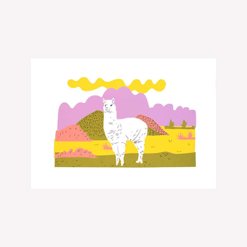 הדפס משי מסורתי Small Landscape Lama